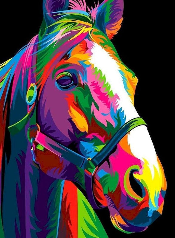 Caballo Colorido y Fondo Negro Pintar por Números