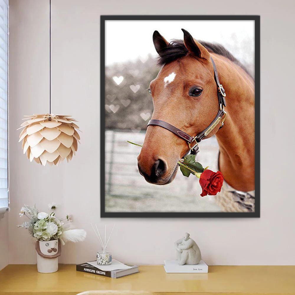 Caballo con Una Rosa Roja en Su Boca Pintar por Números
