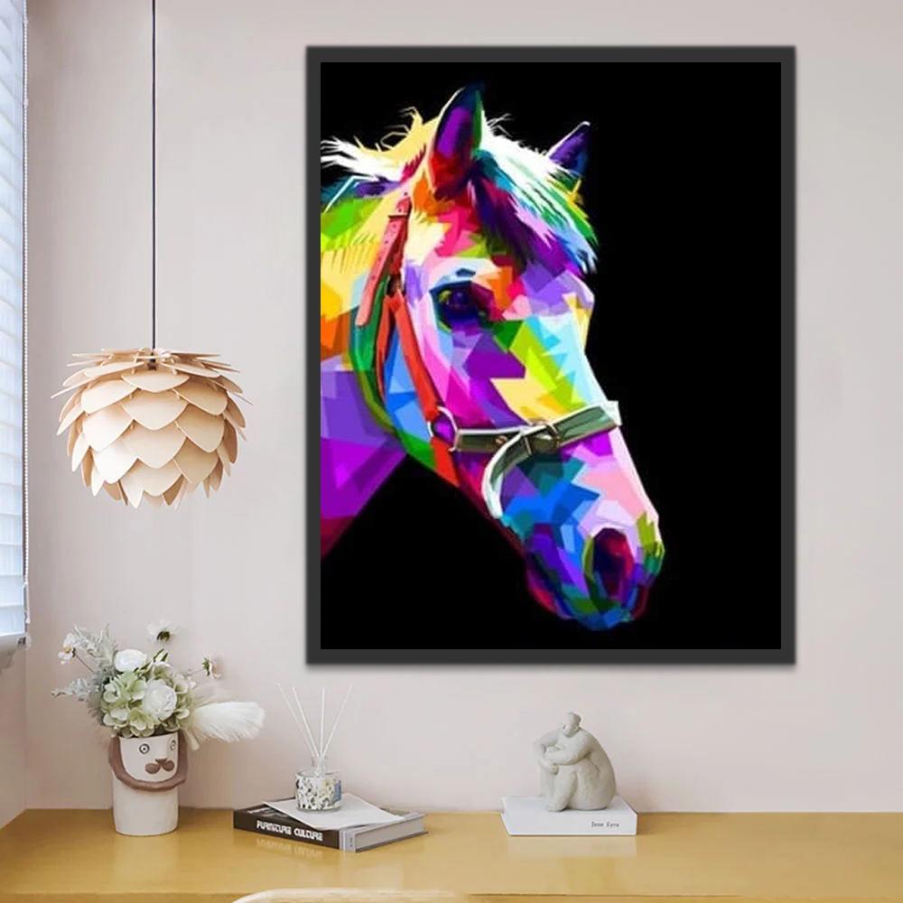 Caballo de Colores Brillantes con Fondo Negro Pintar por Números