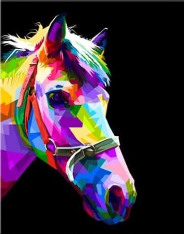Caballo de Colores Brillantes con Fondo Negro Pintar por Números