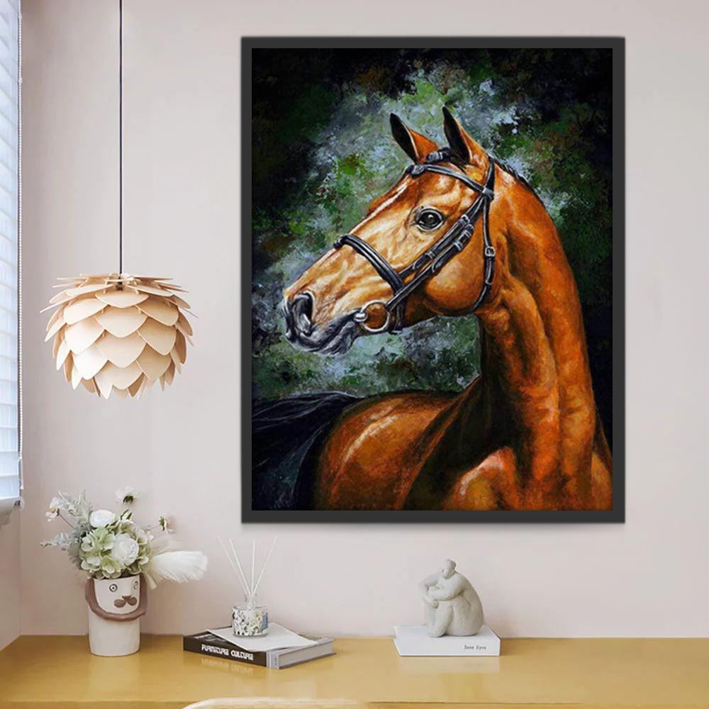 Caballo Marrón con Fondo Negro y Verde Pintar por Números