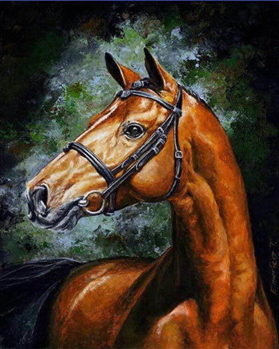 Caballo Marrón con Fondo Negro y Verde Pintar por Números