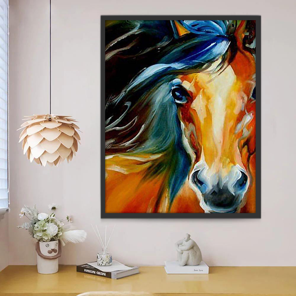 Caballo Marrón con Melena Azul Pintar por Números