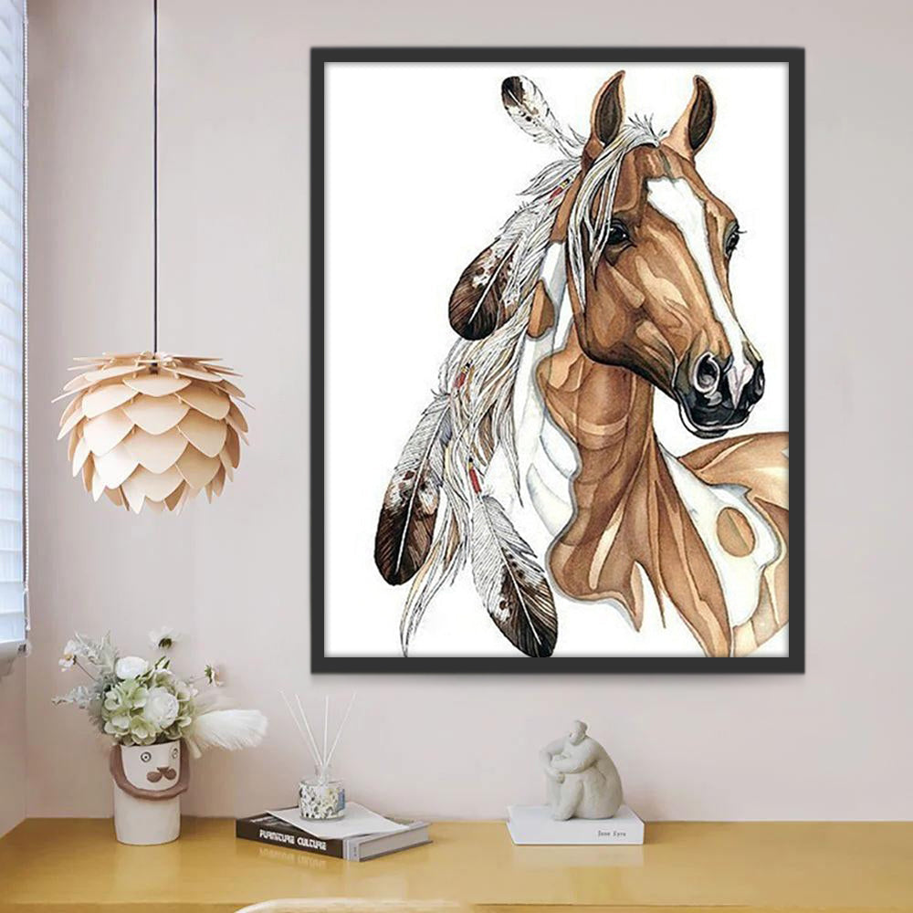 Caballo Marrón con Tocado de Plumas Pintar por Números