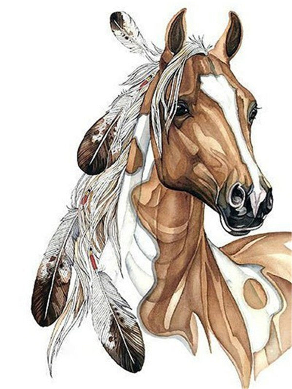 Caballo Marrón con Tocado de Plumas Pintar por Números