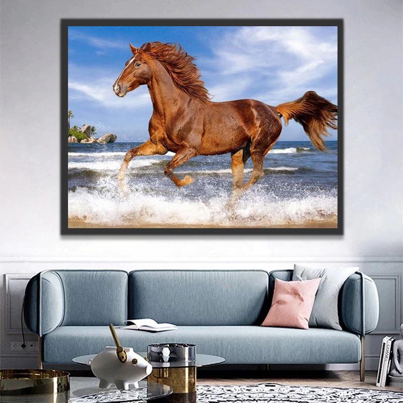 Caballo Marrón Corriendo en la Playa Pintar por Números