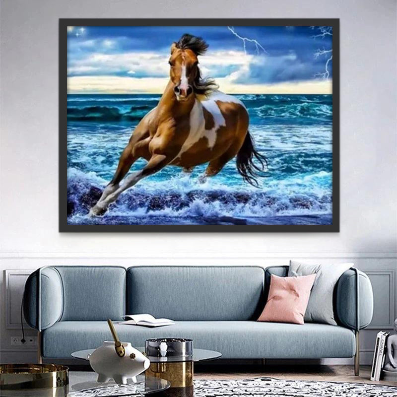 Caballo Marrón Corriendo en Olas Marinas Pintar por Números