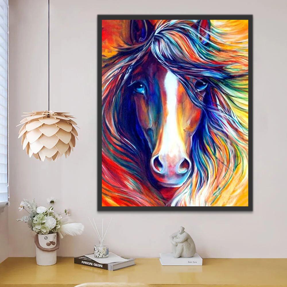 Caballo Marrón de Melena Colorida Pintar por Números