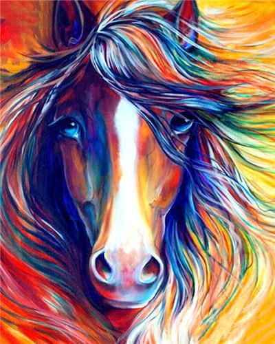 Caballo Marrón de Melena Colorida Pintar por Números
