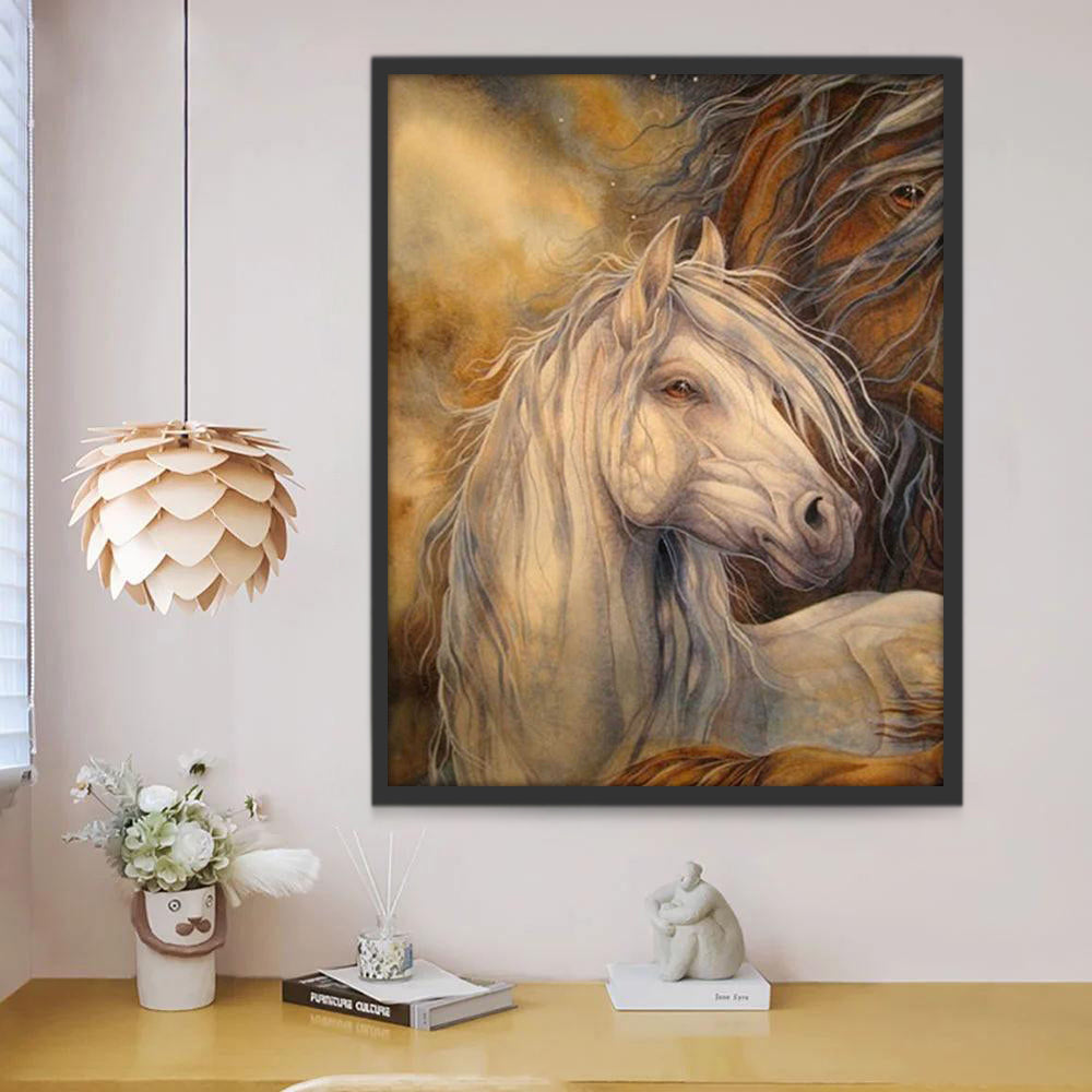 Caballo Marrón y Caballo Blanco en Amor Pintar por Números
