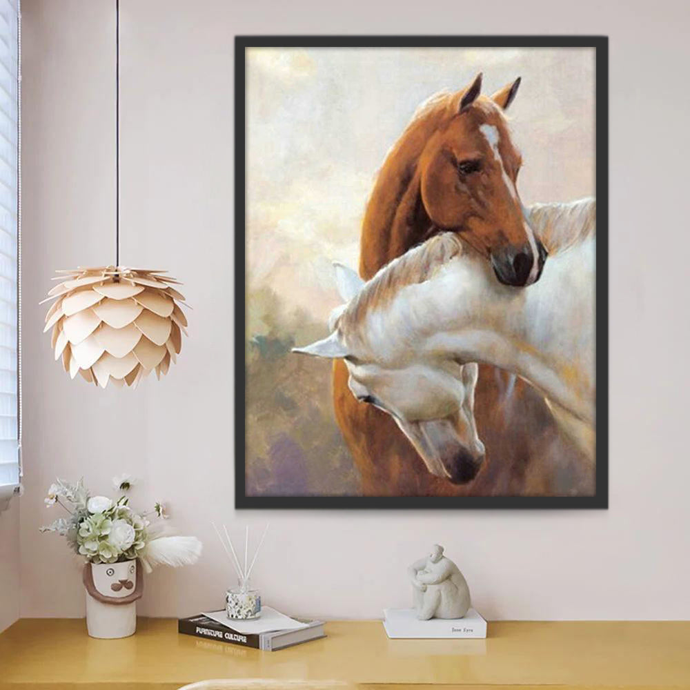 Caballo Marrón y Caballo Blanco en Amor Pintar por Números