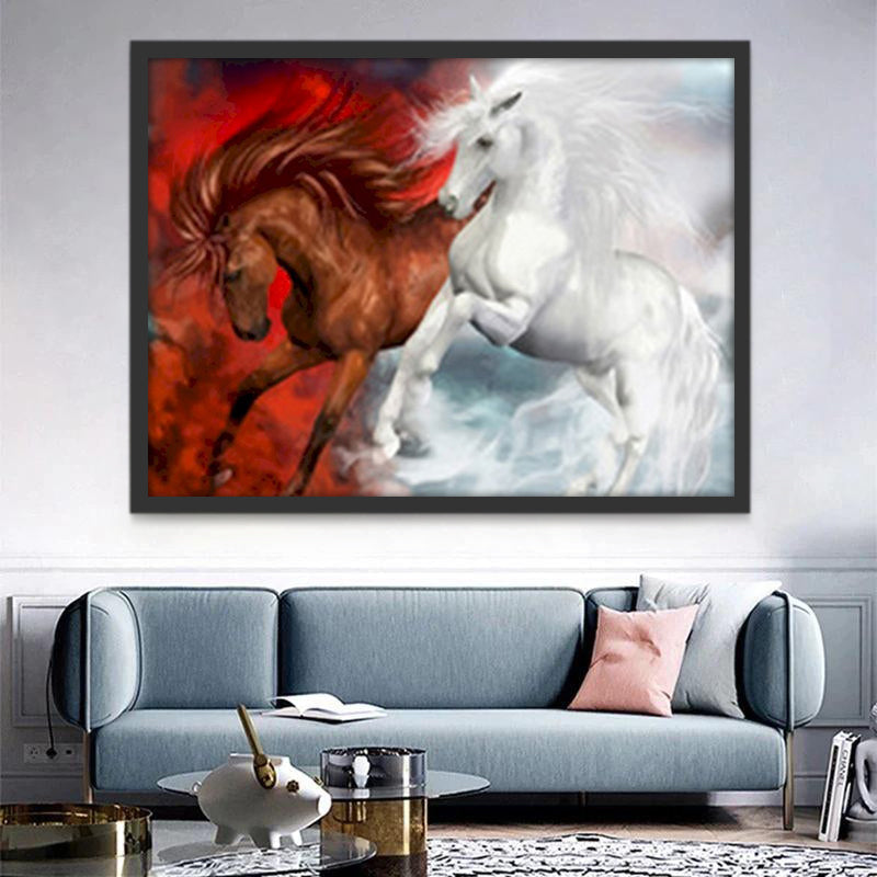 Caballo Marrón y Caballo Blanco Pintar por Números