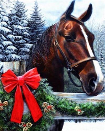 Caballo Marrón y Guirnalda de Navidad Pintar por Números