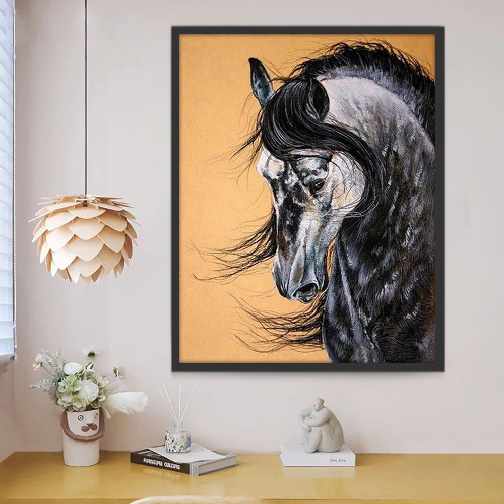 Caballo Negro con Fondo Amarillo Pintar por Números