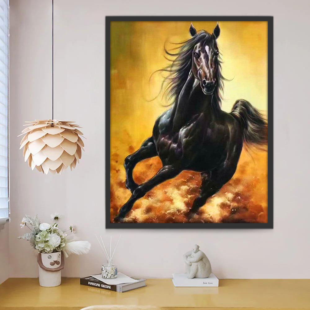 Caballo Negro Corriendo en Camino Polvoriento Pintar por Números