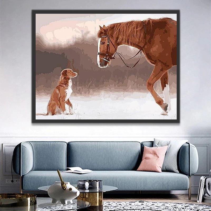 Caballo y Perro de Color Mismo Pintar por Números