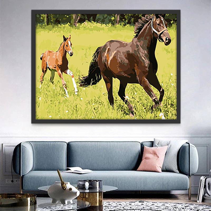 Caballos Corriendo en Césped Verde Pintar por Números