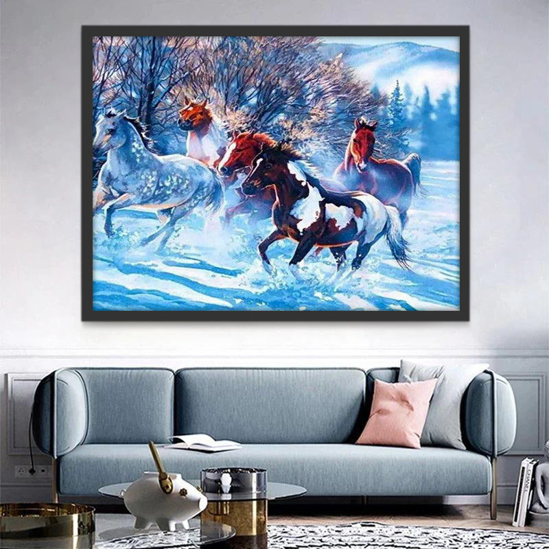 Caballos Corriendo en la Nieve Pintar por Números