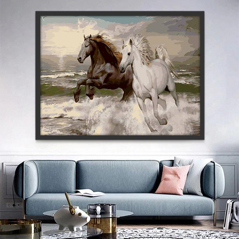 Caballos Corriendo en Olas Marinas Pintar por Números