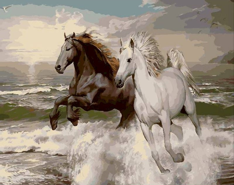 Caballos Corriendo en Olas Marinas Pintar por Números