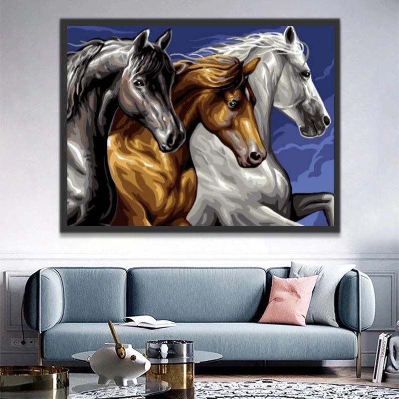 Caballos de Color Blanco y Negro y Dorado Pintar por Números