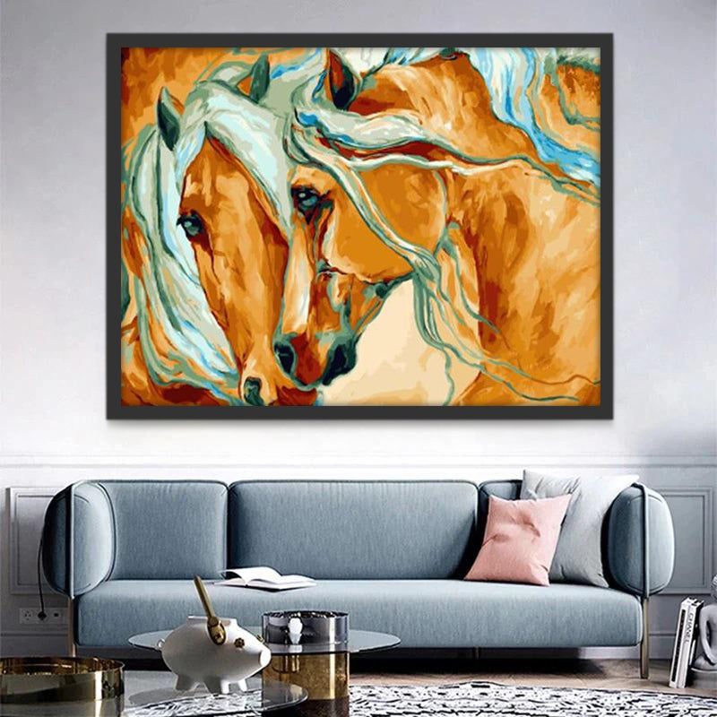 Caballos Marrones con Melena Blanca en Amor Pintar por Números