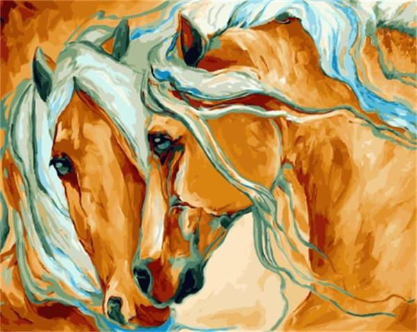 Caballos Marrones con Melena Blanca en Amor Pintar por Números