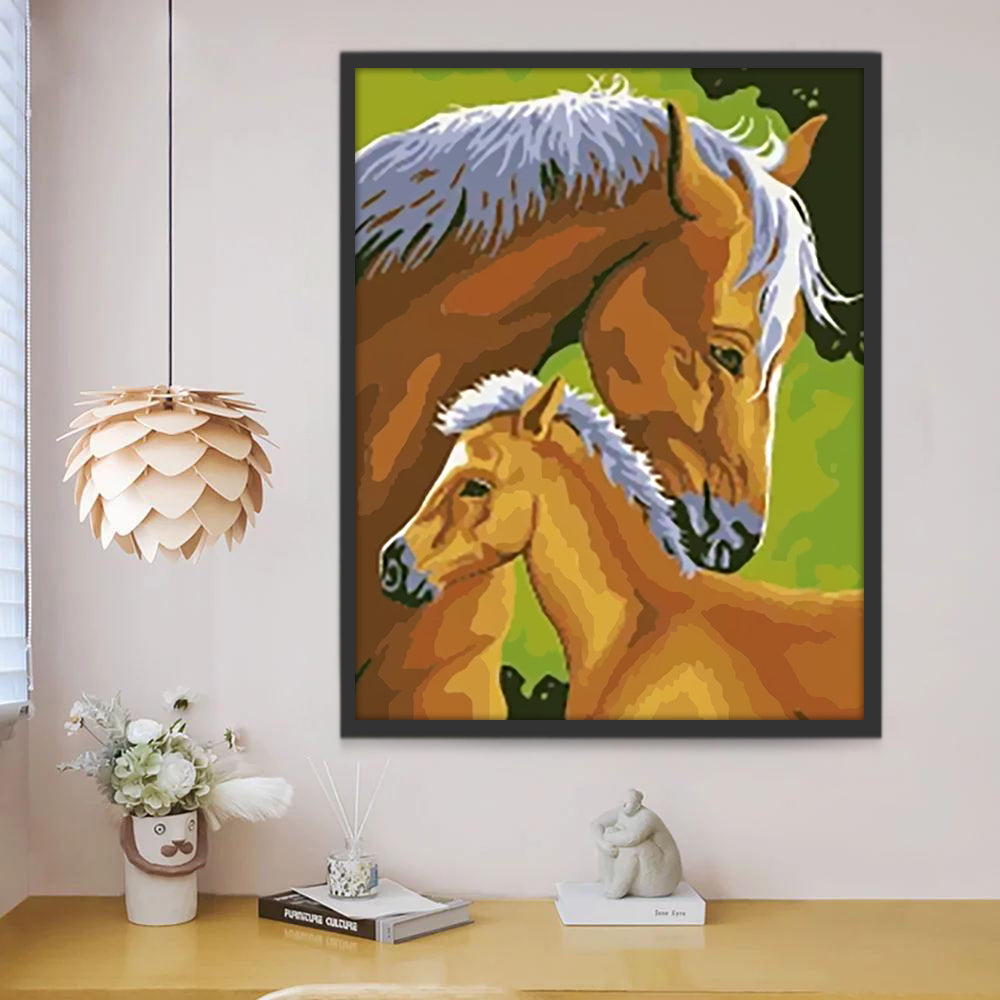 Caballos Marrones con Melena Blanca Pintar por Números