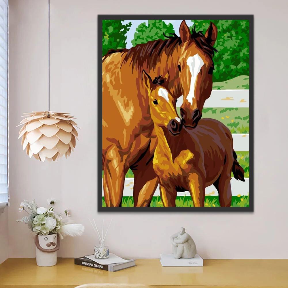 Caballos Marrones en Valla Pintar por Números