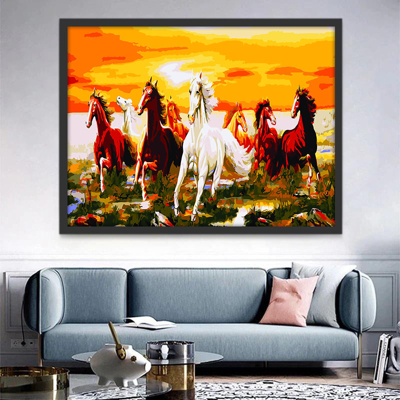 Caballos Volando en el Cielo y Puesta del Sol Pintar por Números