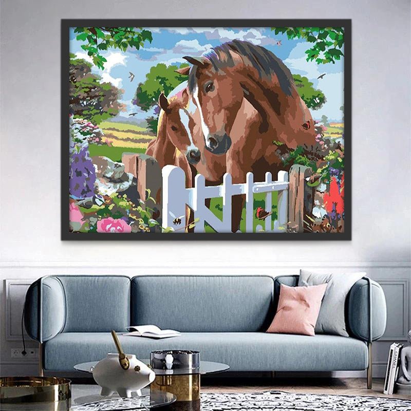 Caballos y Flores en el Campo Pintar por Números