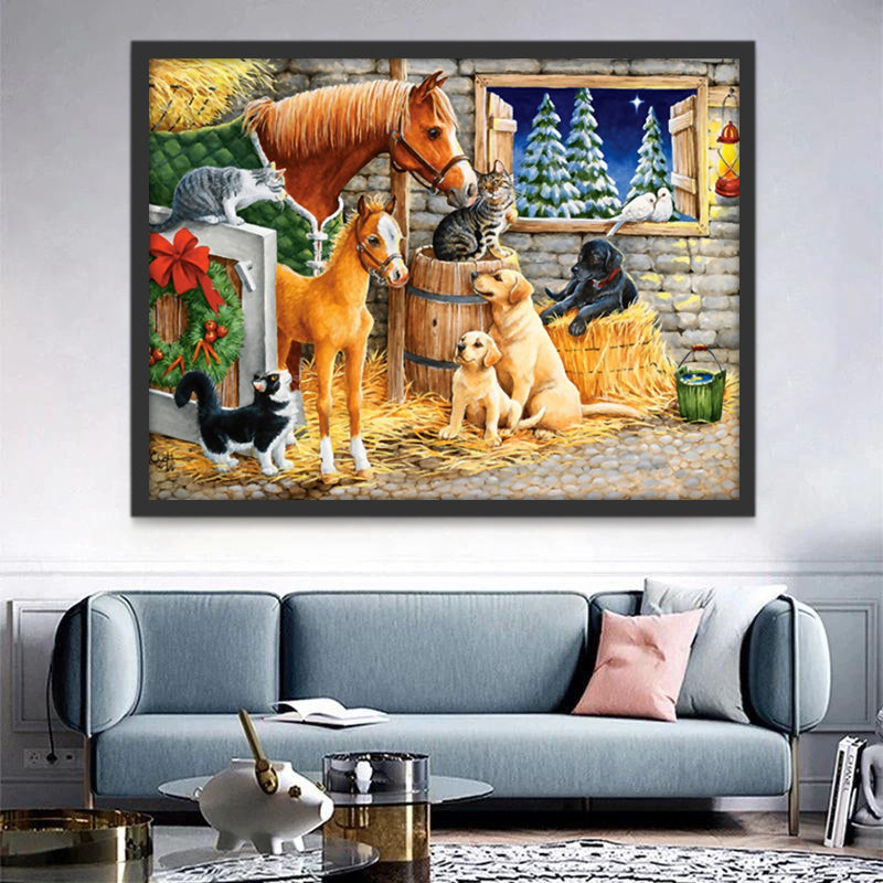 Caballos y Gatos y Perros y Pájaros en Navidad Pintar por Números