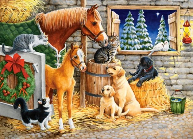 Caballos y Gatos y Perros y Pájaros en Navidad Pintar por Números