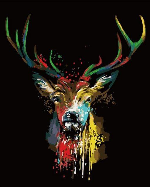 Cabeza de Ciervo Colorido con Fondo Negro Pintar por Números