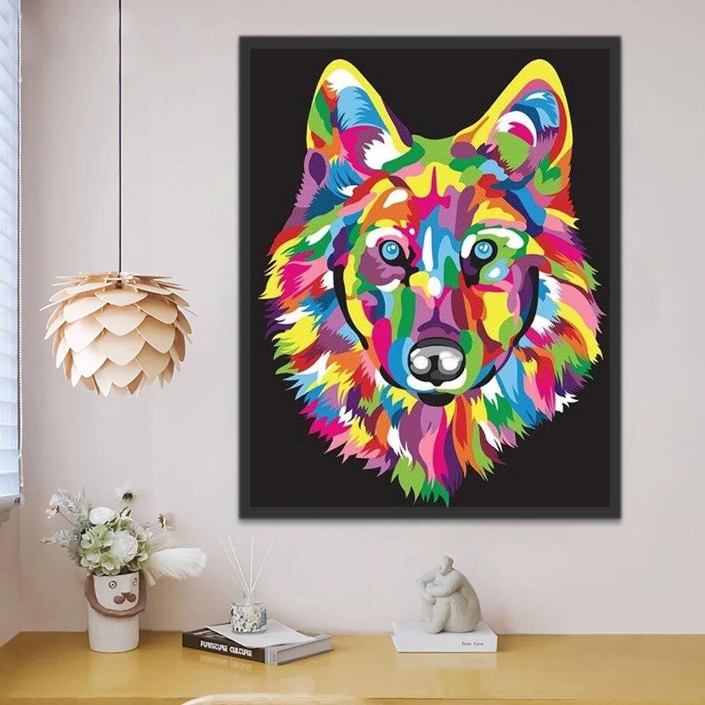 Cabeza de Lobo de Colores Brillantes Pintar por Números