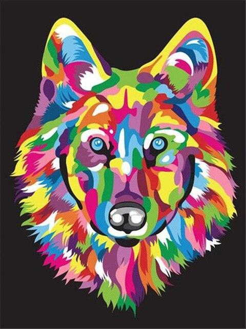 Cabeza de Lobo de Colores Brillantes Pintar por Números