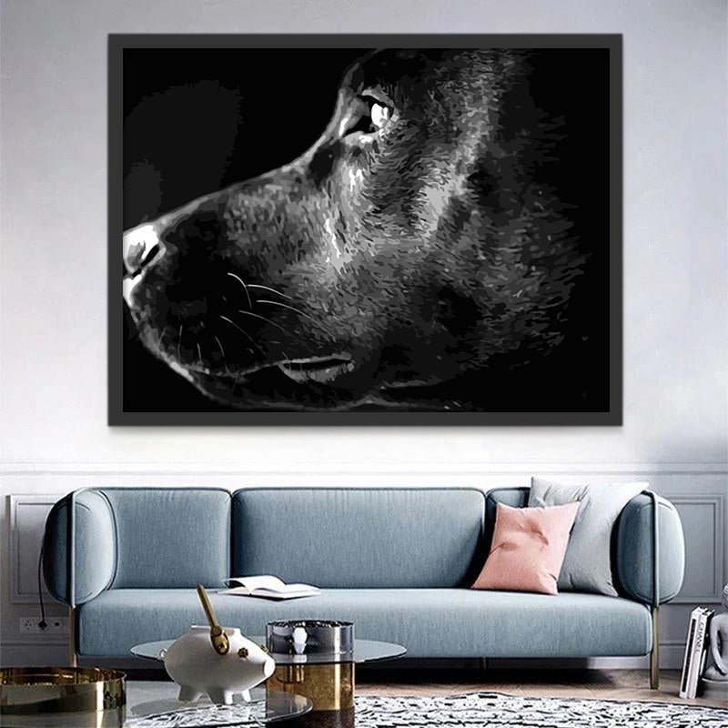 Cabeza de Perro en Blanco y Negro Pintar por Números