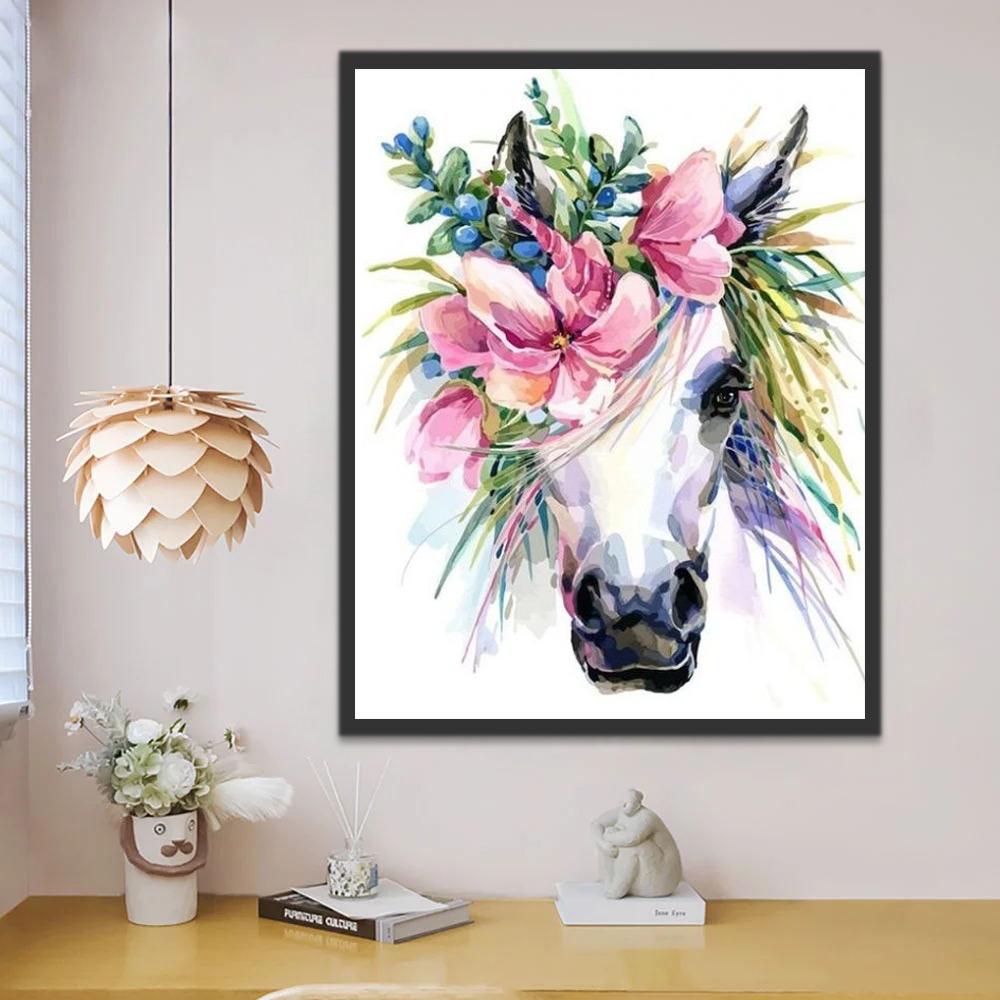 Cabeza de Unicornio con Flores y Hojas Pintar por Números Niños