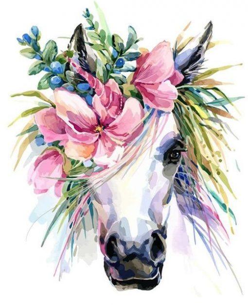 Cabeza de Unicornio con Flores y Hojas Pintar por Números Niños