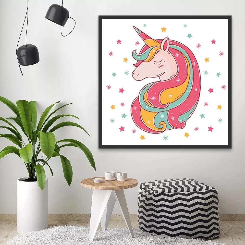 Cabeza de Unicornio Rodeado de Estrellas Pintar por Números Niños