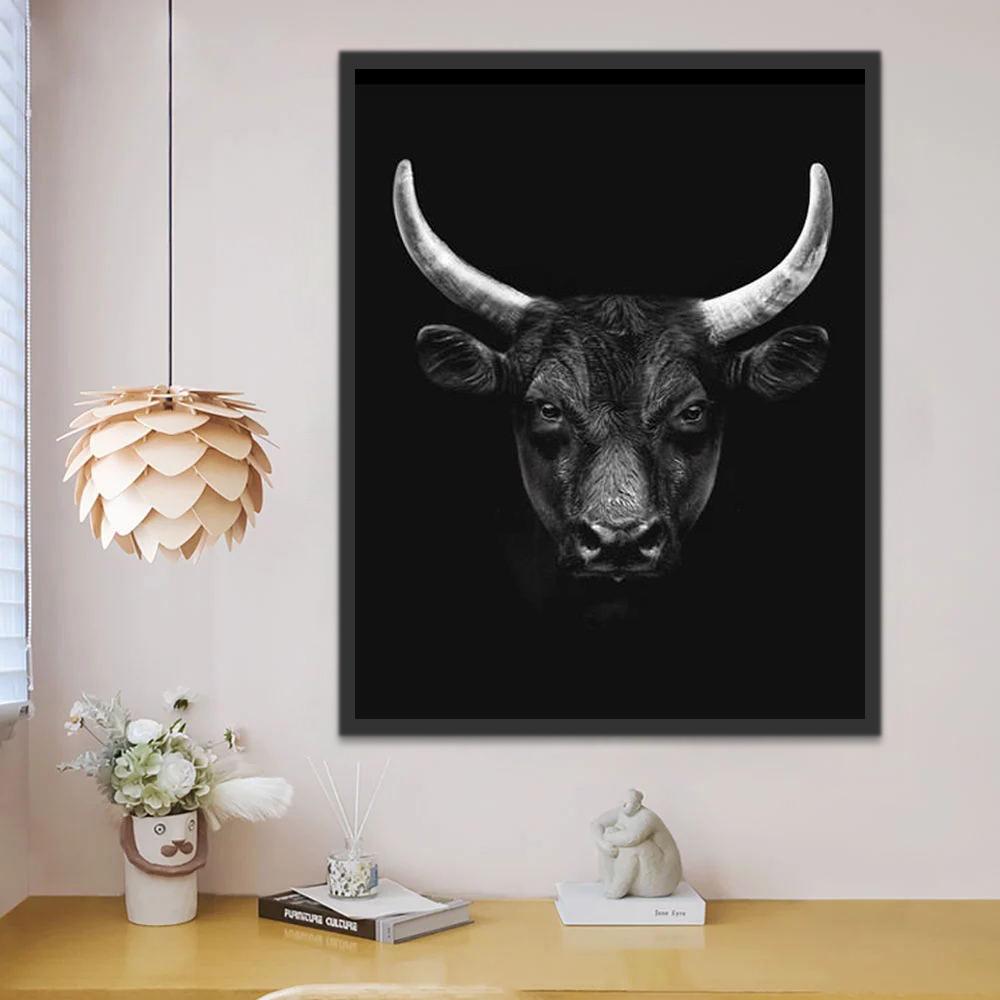 Cabeza de Vaca en el Fondo Negro Pintar por Números