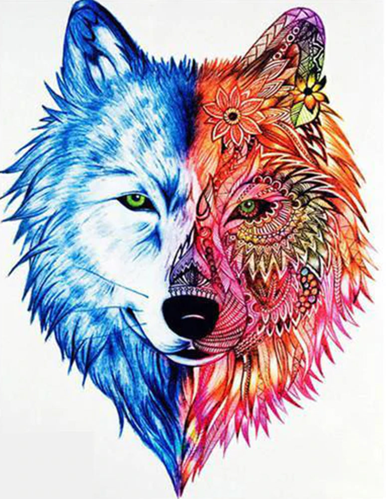 Cabeza de Zorro de Color Rojo y Azul Pintar por Números