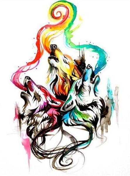 Cabezas de Lobos con Humo Colorido Pintar por Números