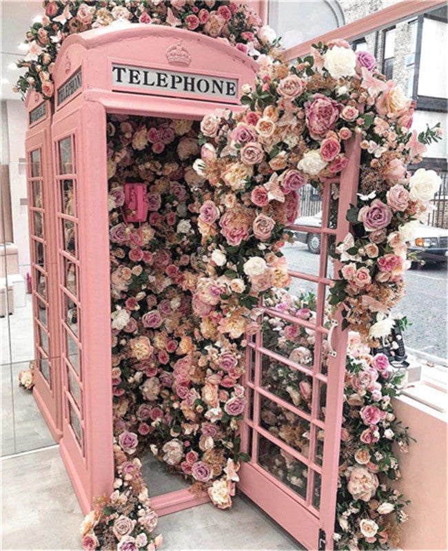 Cabina Rosada Telefónica Decorada de Flores Rosadas Pintar por Números