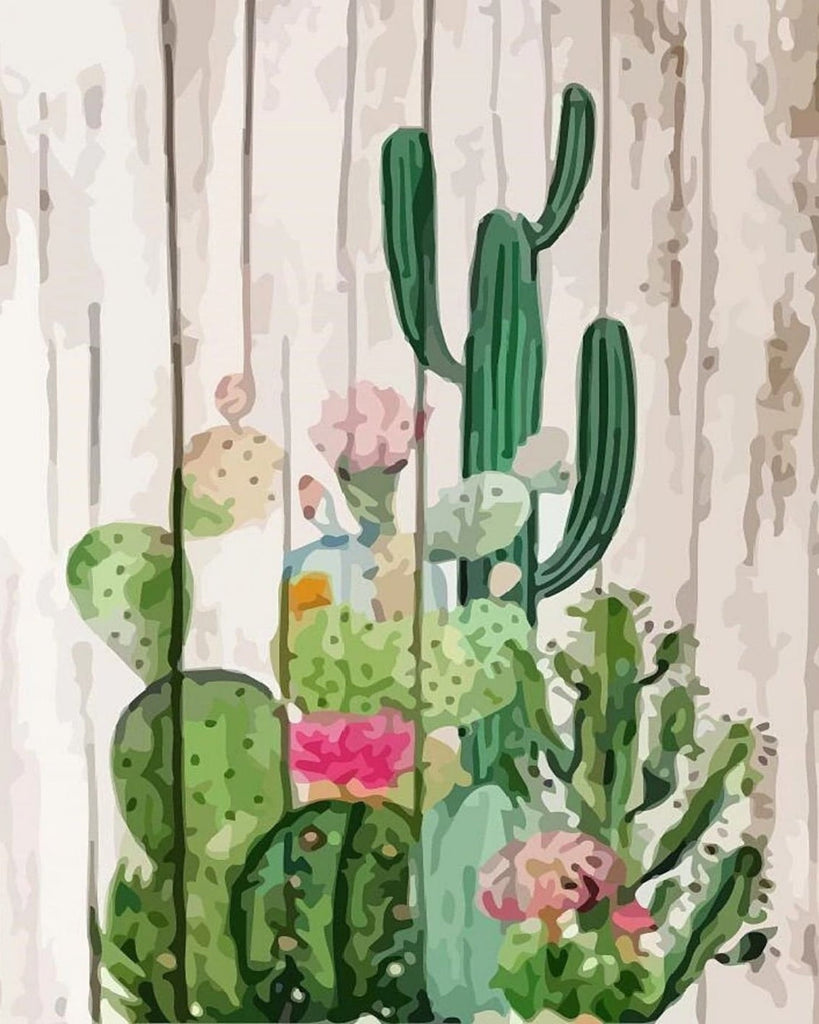 Cacto Verde Pintado en la Madera Pintar por Números