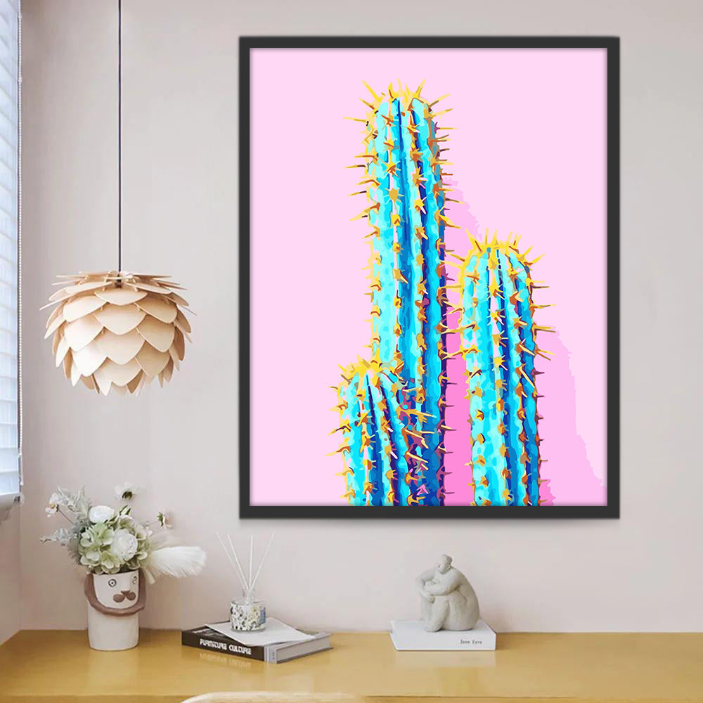 Cactos Azules en el Fondo Rosado Pintar por Números
