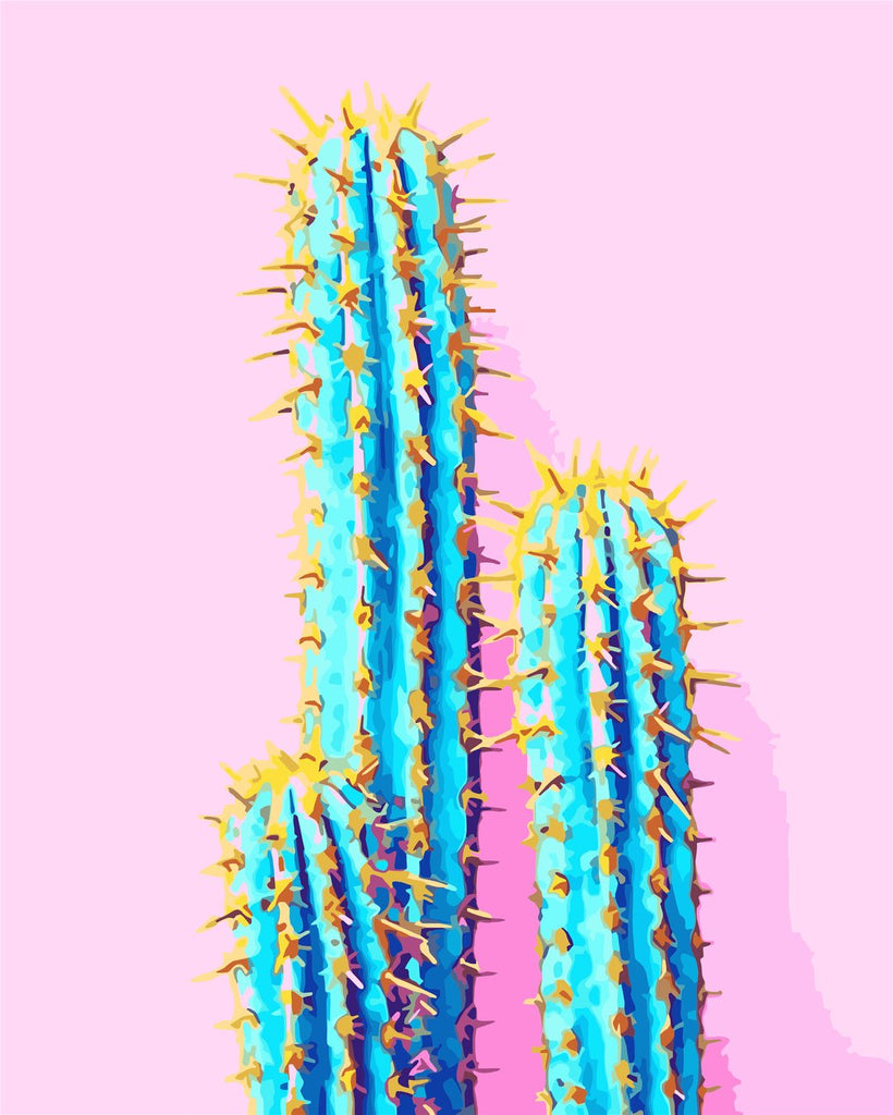 Cactos Azules en el Fondo Rosado Pintar por Números