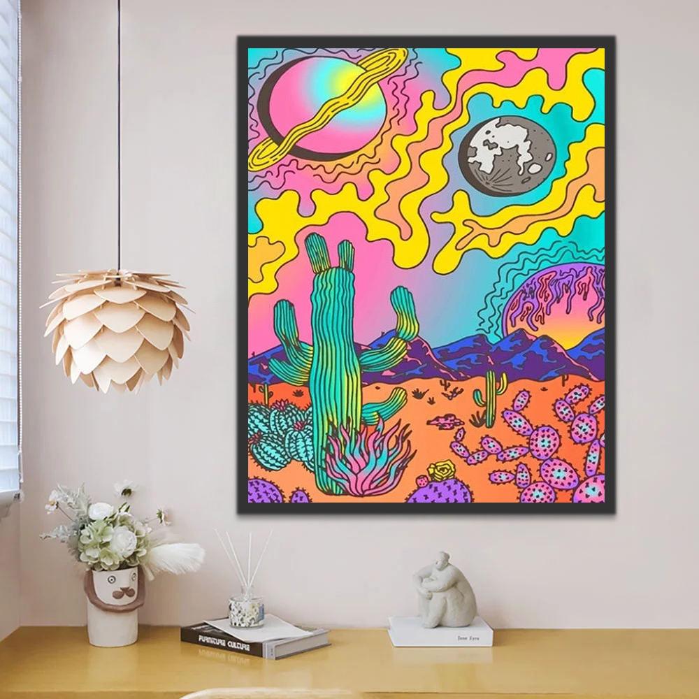 Cactos en Desierto y Planetas en Cielo Pintar por Números