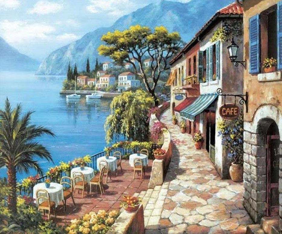 Cafetería al Lado de Mar Azul Pintar por Números