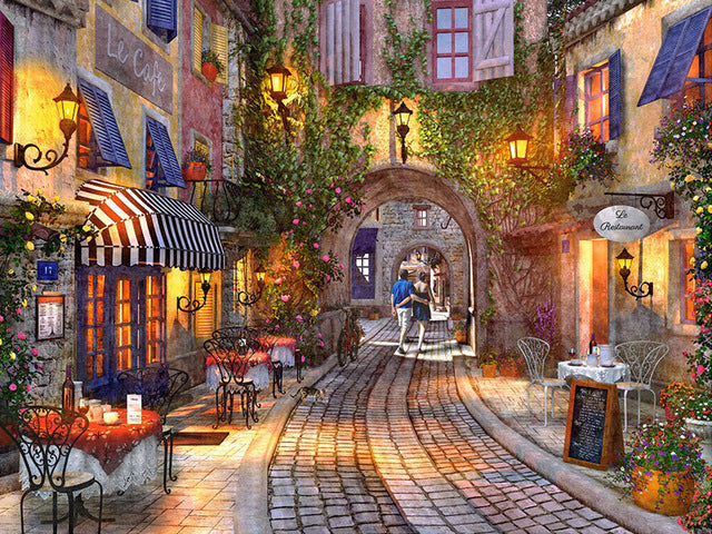 Cafeterías en la Calle Iluminada Pintar por Números